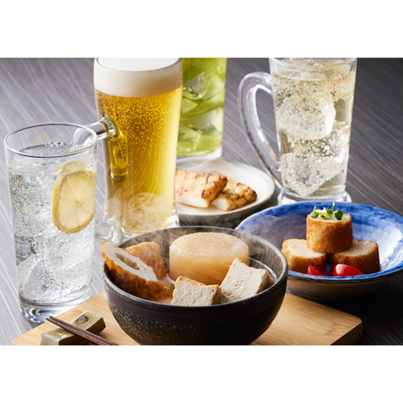 小鉢・練り物・だしおでん2種 ＋ 生ビール or ハイボール　1,200円