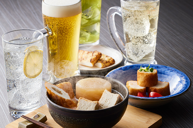 小鉢・練り物・だしおでん2種 ＋ 生ビール or ハイボール　1,200円